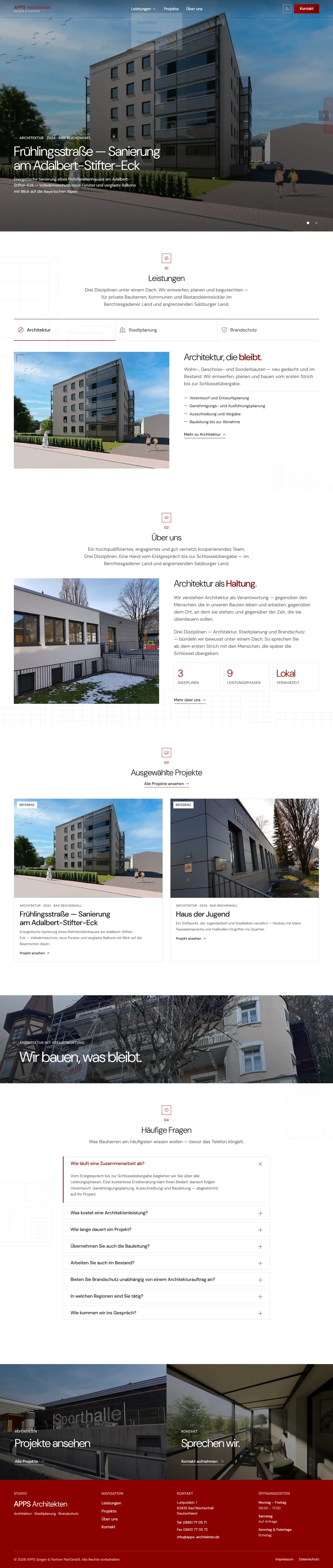 Die komplette Startseite von APPS Architekten am Stück