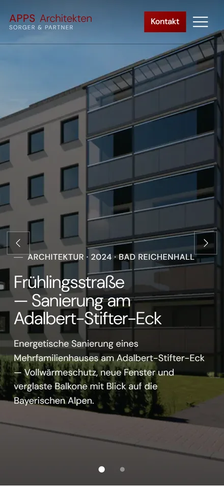 Die Startseite von APPS Architekten auf dem Smartphone