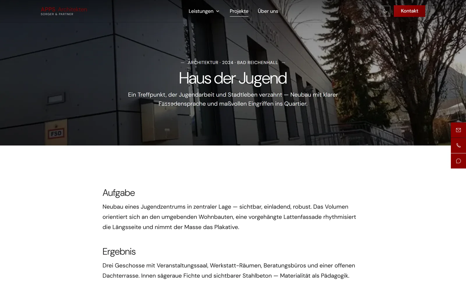 Projekt-Detailseite Haus der Jugend – Aufgabe und Ergebnis im Fließtext