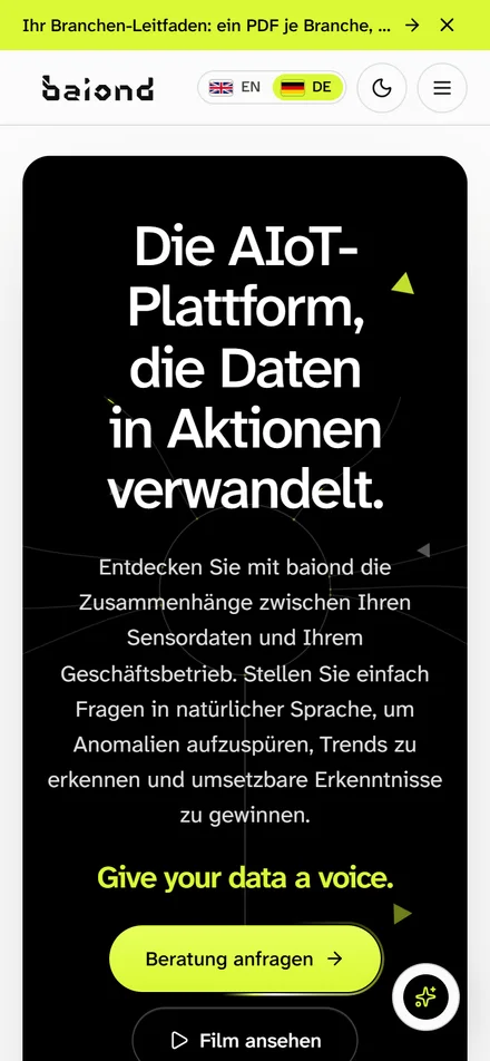 Die Startseite von baiond auf dem Smartphone