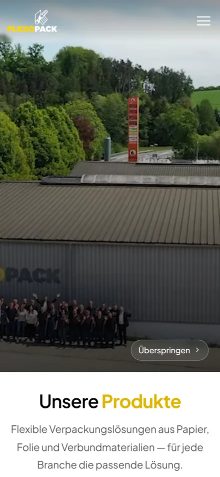 Die Startseite von Flexopack auf dem Smartphone