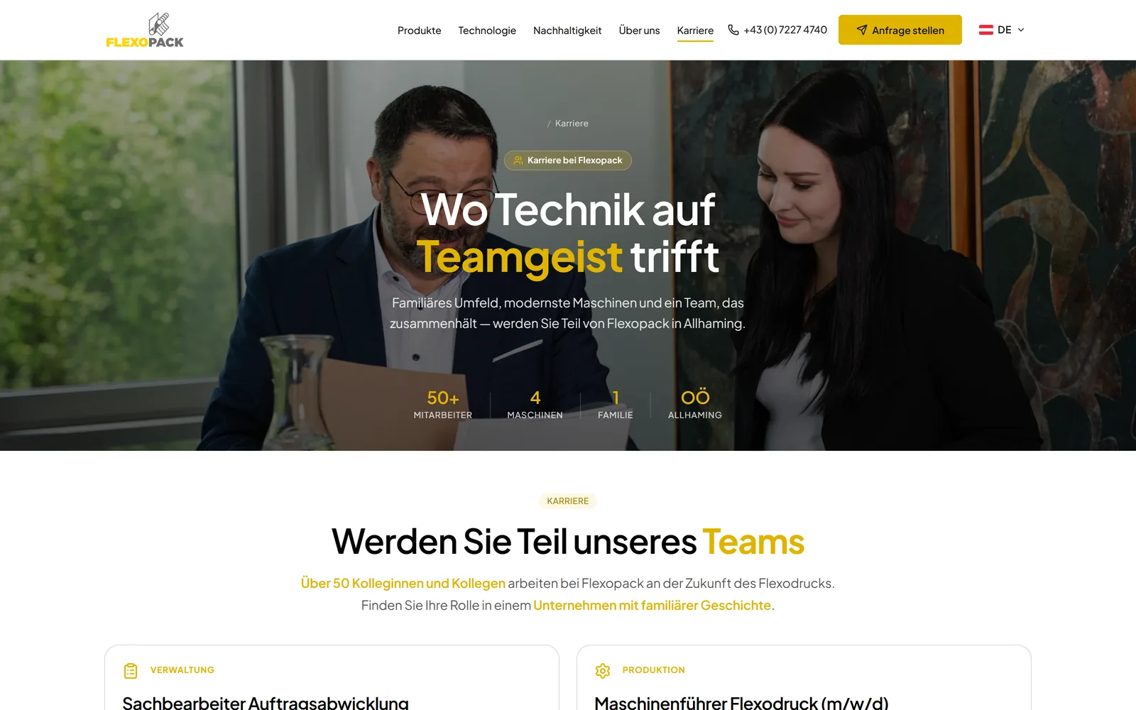 Karriereseite von Flexopack – offene Stellen in Verwaltung und Produktion