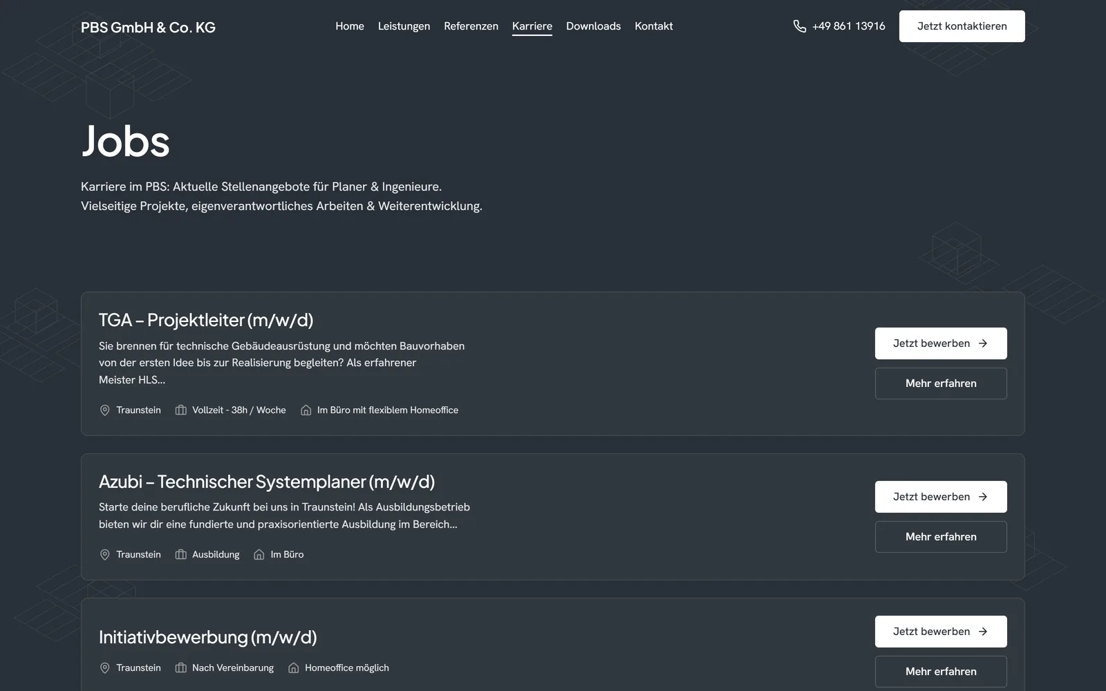 Jobseite von PBS – offene Stellen mit Ort, Umfang und Homeoffice-Angabe